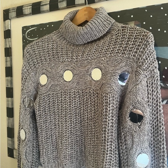 NWOT STAUD Vernacular Sweater Grey/Silver size XS chunky turtleneck $395 - Picture 8 of 12